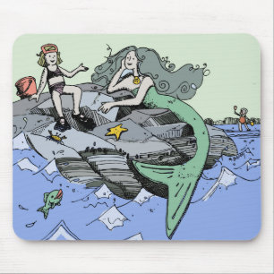 Mermaid coastal cute cartoon beach child art mouse pad