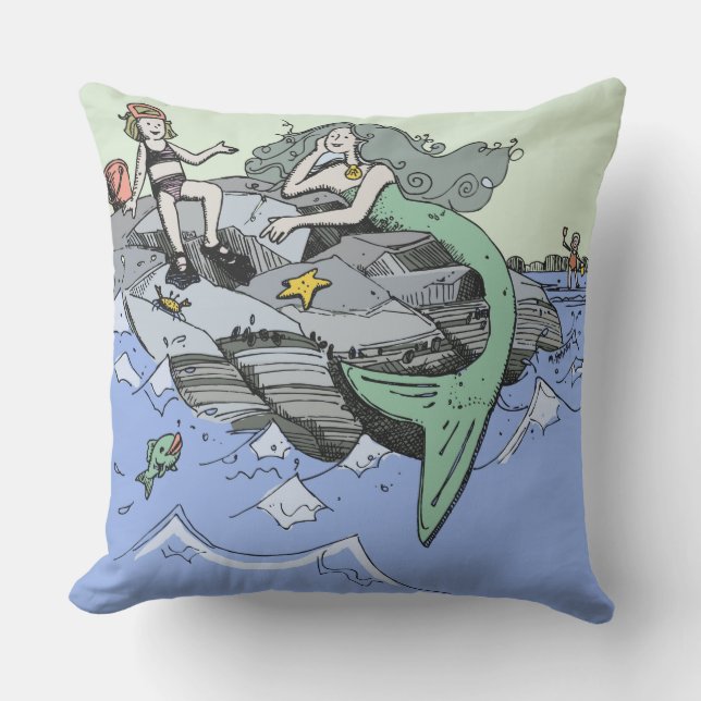 Mermaid coastal cute cartoon beach child art outdoor cushion (Front)