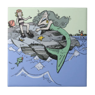 Mermaid coastal cute cartoon beach child art tile