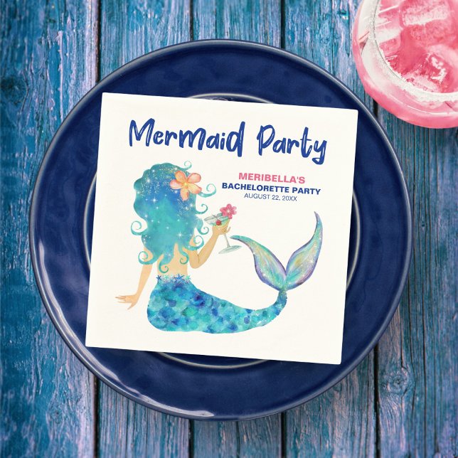 Mermaid Cocktail Minimalist Beach Bachelorette  Napkin (Creator Uploaded)
