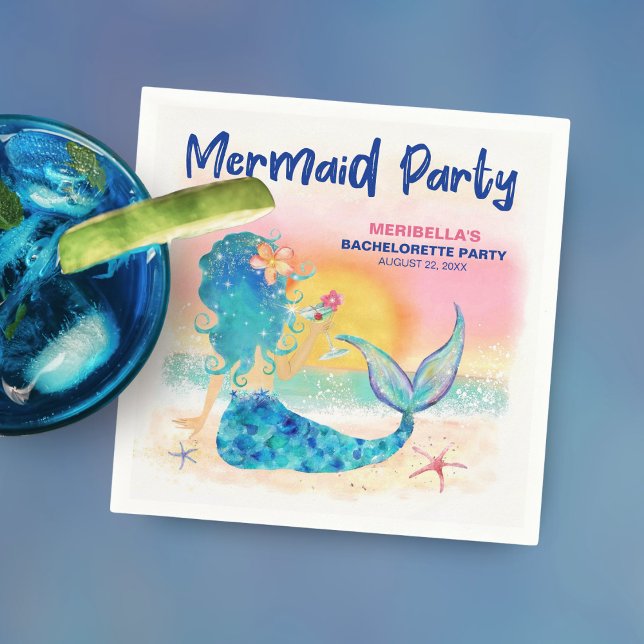 Mermaid Cocktail Tropical Beach Bachelorette Party Napkin (Creator Uploaded)
