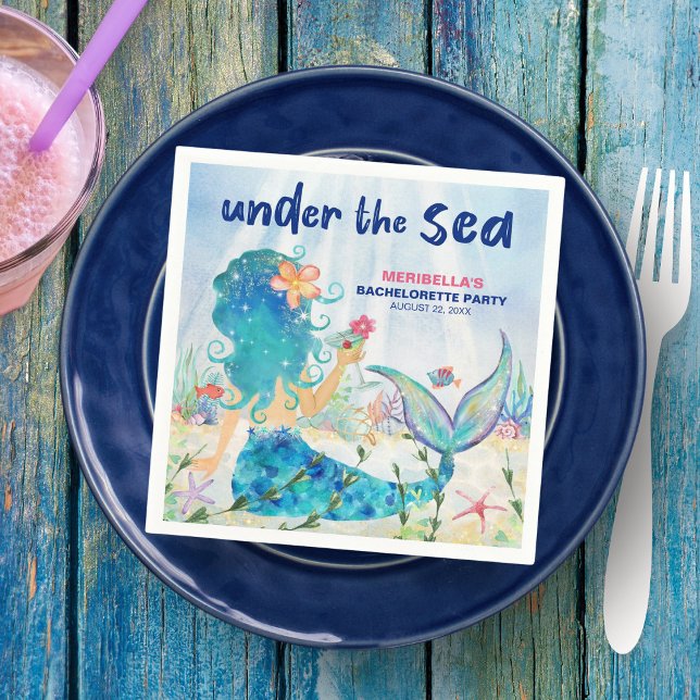 Mermaid Cocktail Tropical Beach Bachelorette Party Napkin (Creator Uploaded)