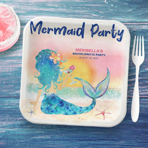 Mermaid Cocktail Tropical Beach Bachelorette Party Paper Plate
