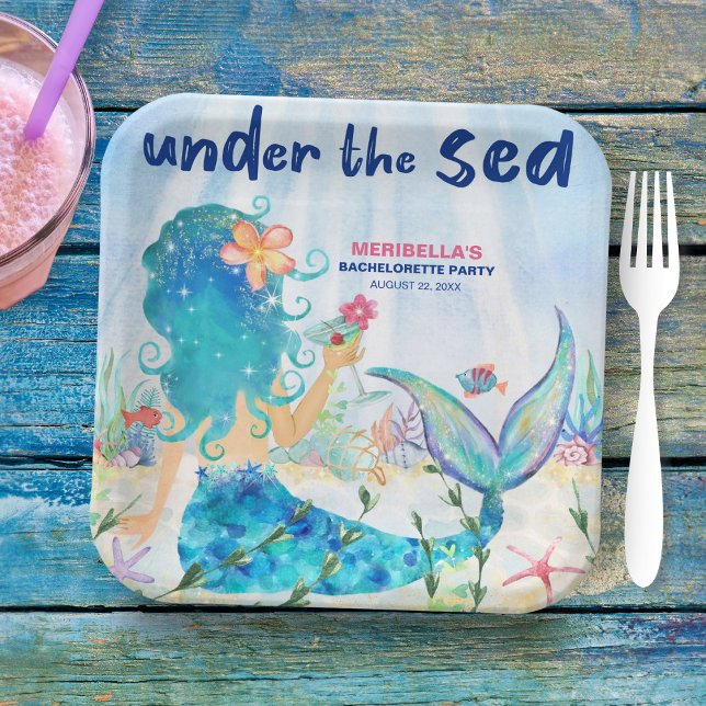 Mermaid Cocktail Under The Sea Beach Bachelorette  Paper Plate (Creator Uploaded)