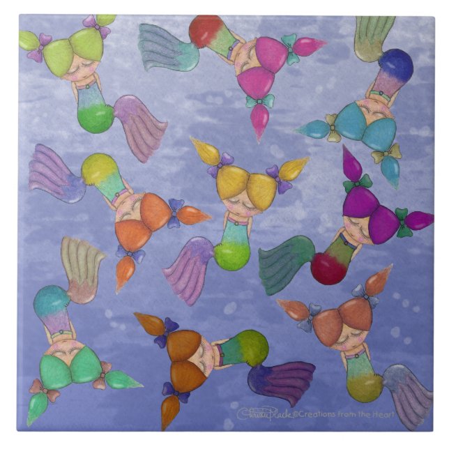 Mermaid Collage Ceramic Tile (Front)