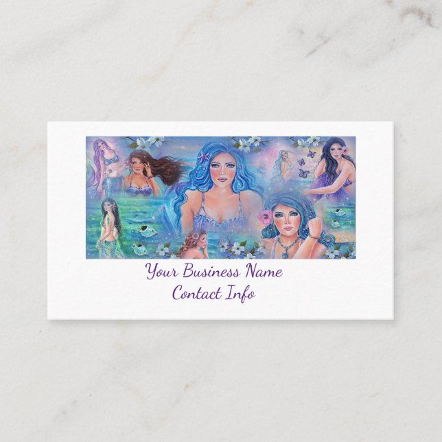 Mermaid collage fantasy art By Renee Lavoie Business Card (Front)