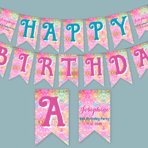 Mermaid colorful whimsical birthday custom bunting 