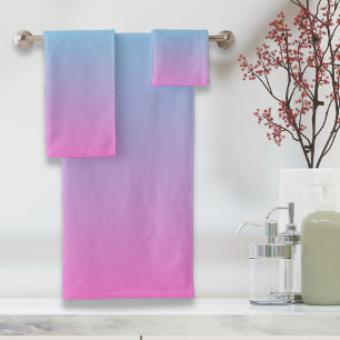Mermaid colors gradient purple pink aqua ombre bath towel set