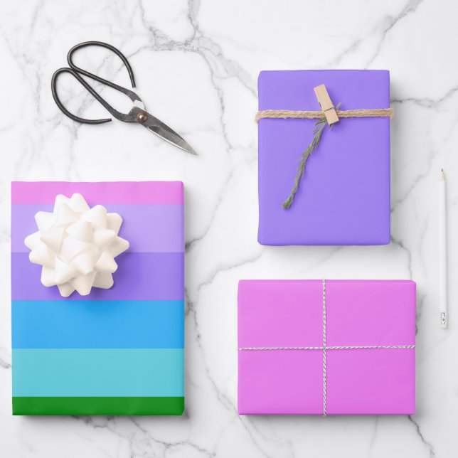 Mermaid Colour Stripes Wrapping Paper Sheet (Front)