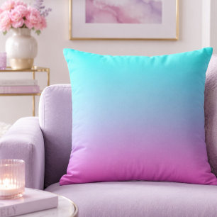 Mermaid colours gradient purple pink aqua ombre cushion