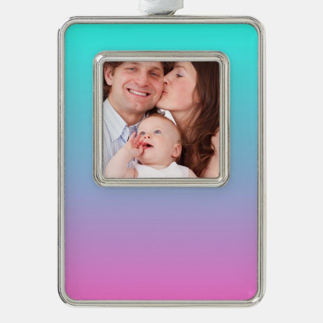 Mermaid colours gradient purple pink aqua ombre silver plated framed ornament (Front)