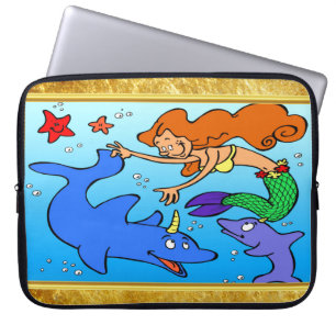 Mermaid comic ocean underwater dolphin work of art laptop sleeve