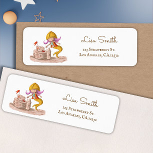 Mermaid Construction Sandcastle Return Address Label