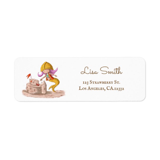 Mermaid Construction Sandcastle Return Address Label (Front)