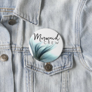 Mermaid Crew Aqua Mint Seafoam Luxe Bridal Party 7.5 Cm Round Badge
