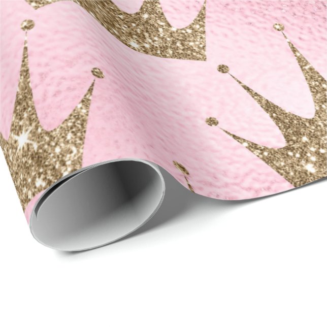 Mermaid Crown Pink Glitter Princess Bridal 16th Wrapping Paper (Roll Corner)