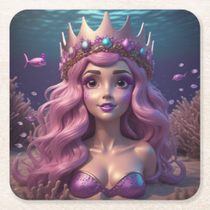 Mermaid Crown Square Paper Coaster