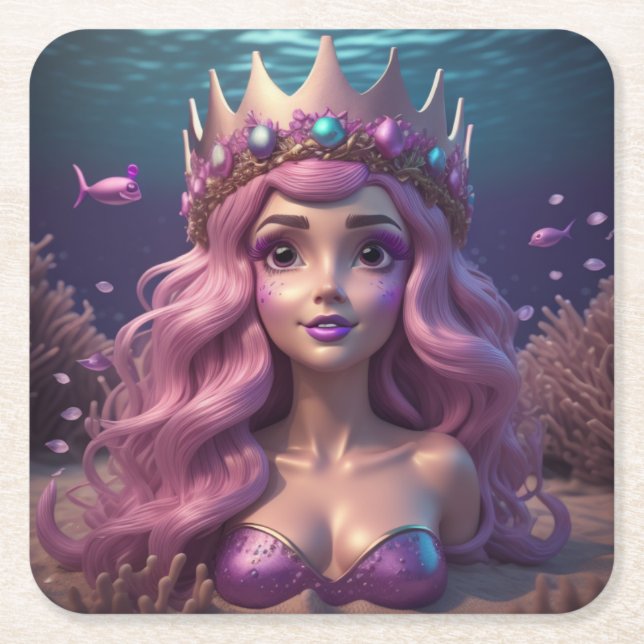 Mermaid Crown Square Paper Coaster (Front)
