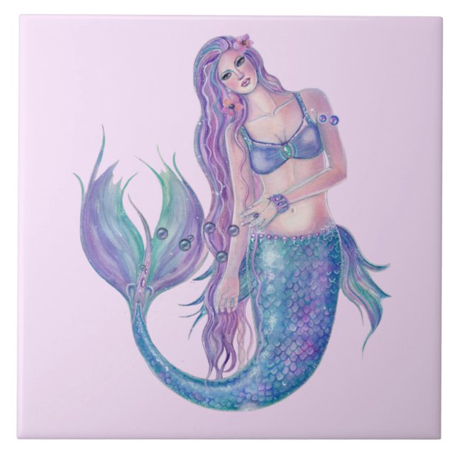 Mermaid crystal  art by Renee Lavoie   Ceramic Tile (Front)