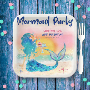 Mermaid Cupcakes Tropical Beach Girl's Birthday Paper Plate