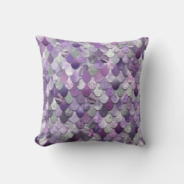Mermaid Cushion, Girls Bedroom Decor Purple Cushion (Front)