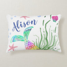 Mermaid Custom Name Accent Pillow
