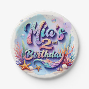 Mermaid Custom Name & Age - Under the Sea Party Paper Plate