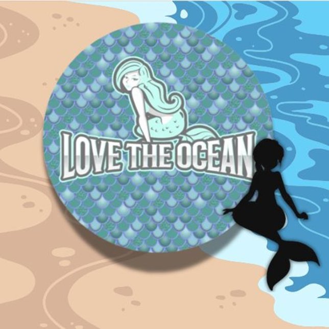 Mermaid Cute blue  Classic Round Sticker (We have a beautiful collection of mermaid stickers)