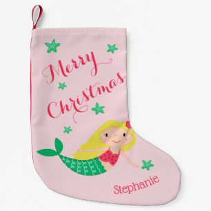 Mermaid Cute Festive Personalised Name Small Christmas Stocking
