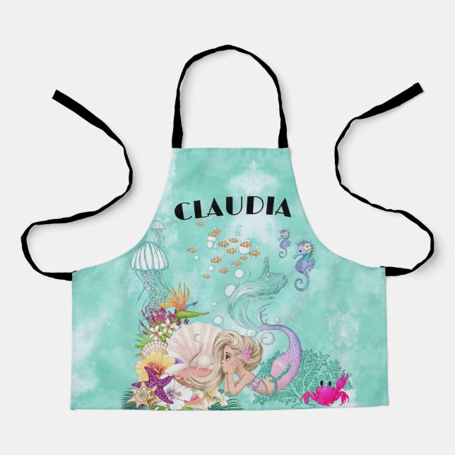 Mermaid Cute Green Starfish Personal  Apron (Front)