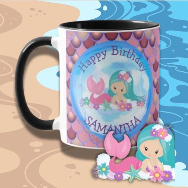 Mermaid Cute Happy  BIRTHDAY pURPLE Mug (Celebrate in style with this adorable Mermaid Cute Happy Birthday Purple Mug)