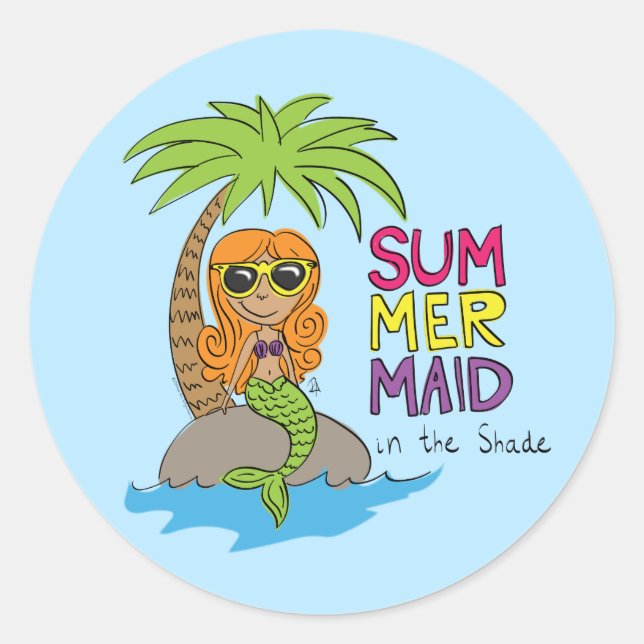 Mermaid Cute Kids Girls Classic Round Sticker (Front)