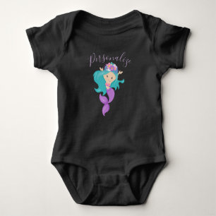 Mermaid Cute Little Girl Mermaid Purple Flowers Baby Bodysuit