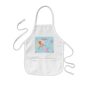 Mermaid Cute Pink Blue Girly Starfish Kids Apron