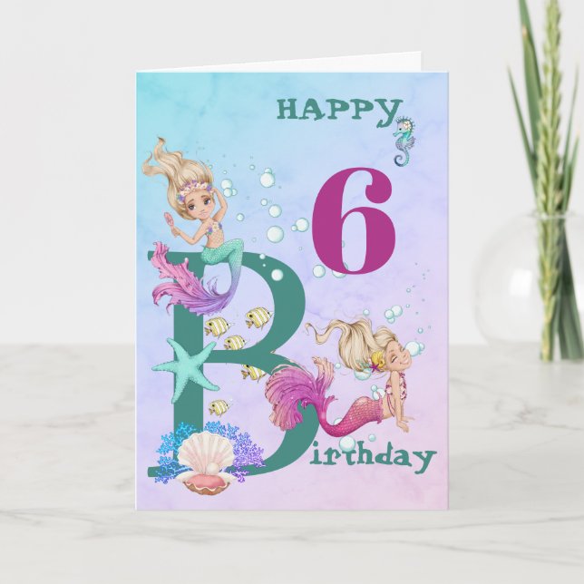 Mermaid Cute Pink Blue Personal Age Card (Front)