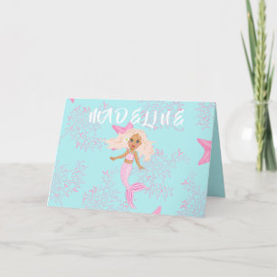 Mermaid Cute Pink Blue Under The Sea Birthday Card