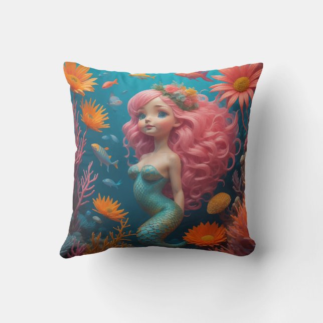 Mermaid Cute Pink Cushion (Back)