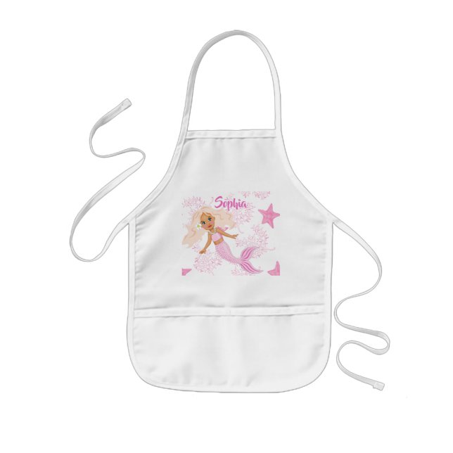Mermaid Cute Pink Girly Starfish Kids Apron (Front)