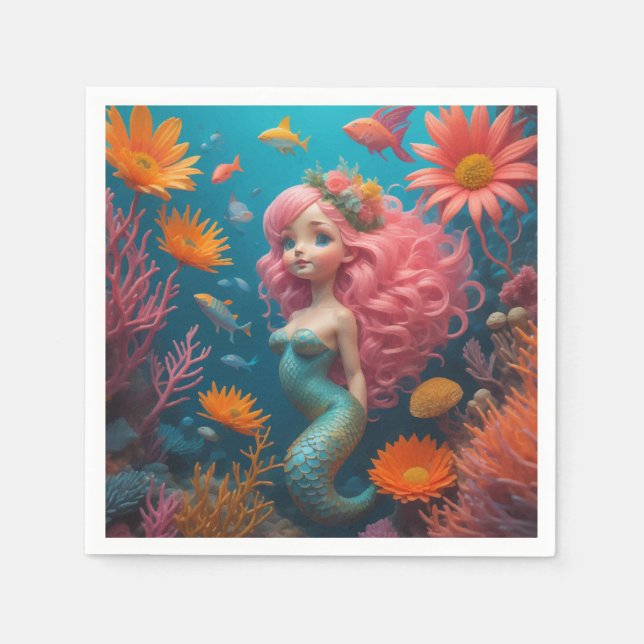 Mermaid Cute Pink Napkin (Front)
