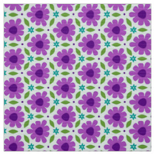 MERMAID - Cute Purple Flowers on Aqua Girly Floral Fabric