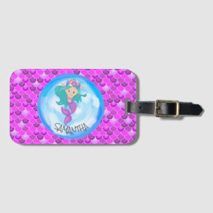 Mermaid Cute Purple Scales Luggage Tag
