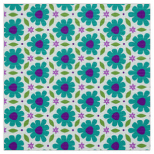 MERMAID - Cute Teal Botanical Flowers on Floral Fabric