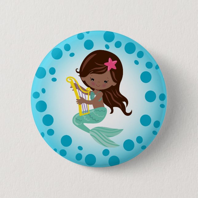 Mermaid - Cute Under The Sea African American 6 Cm Round Badge (Front)