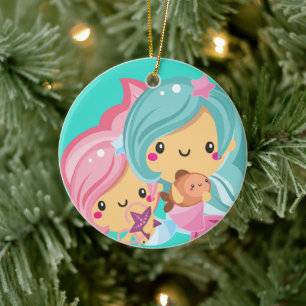 Mermaid Cutie Sisters Christmas Ceramic Ornament