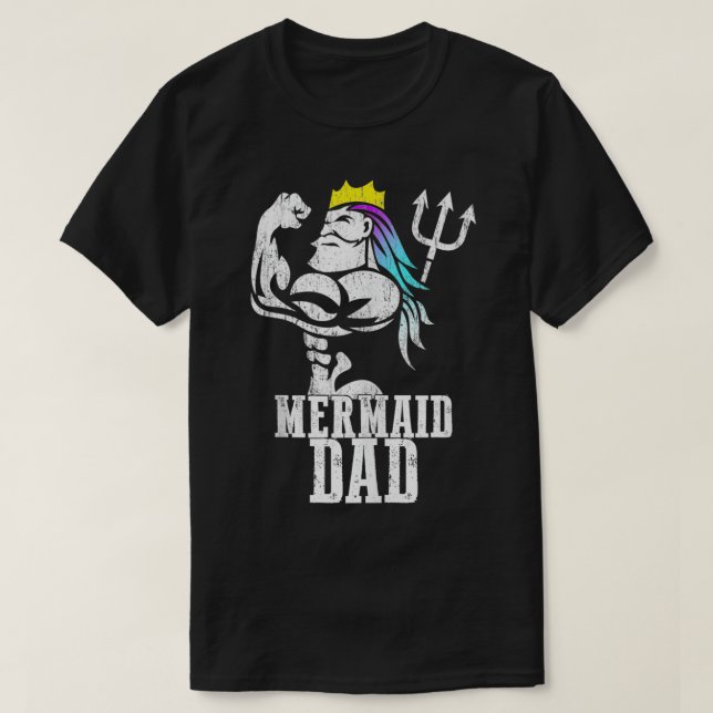 Mermaid Dad Pose Trident Merdad New Mer Dad Brothe T-Shirt (Design Front)