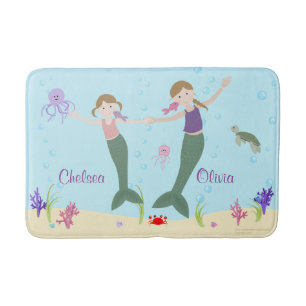 Mermaid Dark Blonde Sisters Personalised Bath Mat