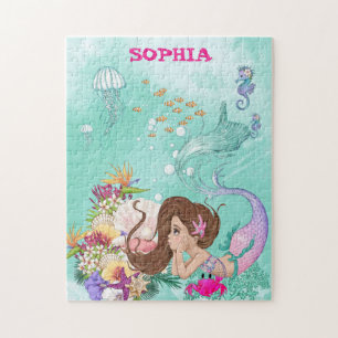 Mermaid Dark Green Starfish Personal   Jigsaw Puzzle