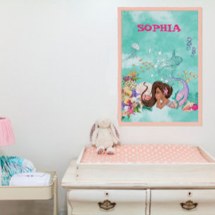 Mermaid Dark Hair Pink Starfish Cute Personal Poster
