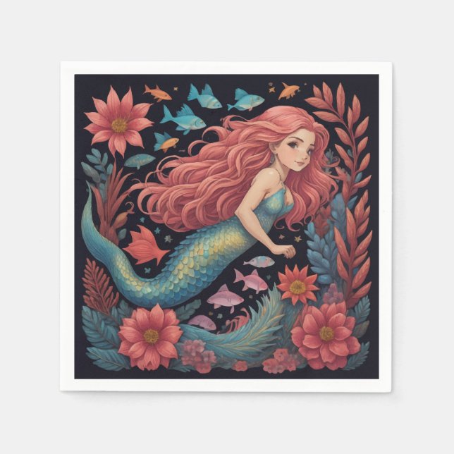 Mermaid Dark Ocean Napkin (Front)