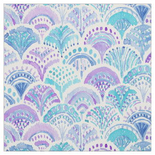 MERMAID DAYDREAMS Watercolor Boho Beach Fish Scale Fabric